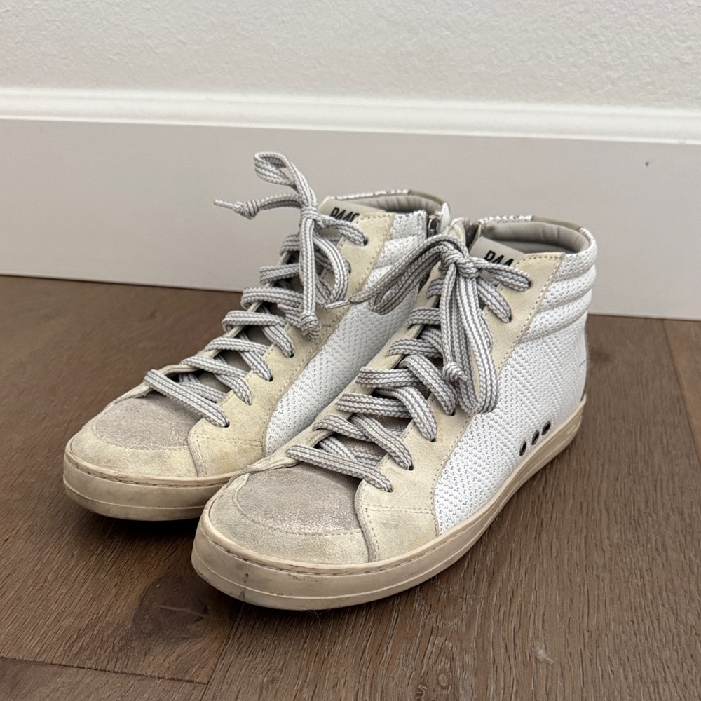 P448 White and Light Gray High-Top Sneakers
